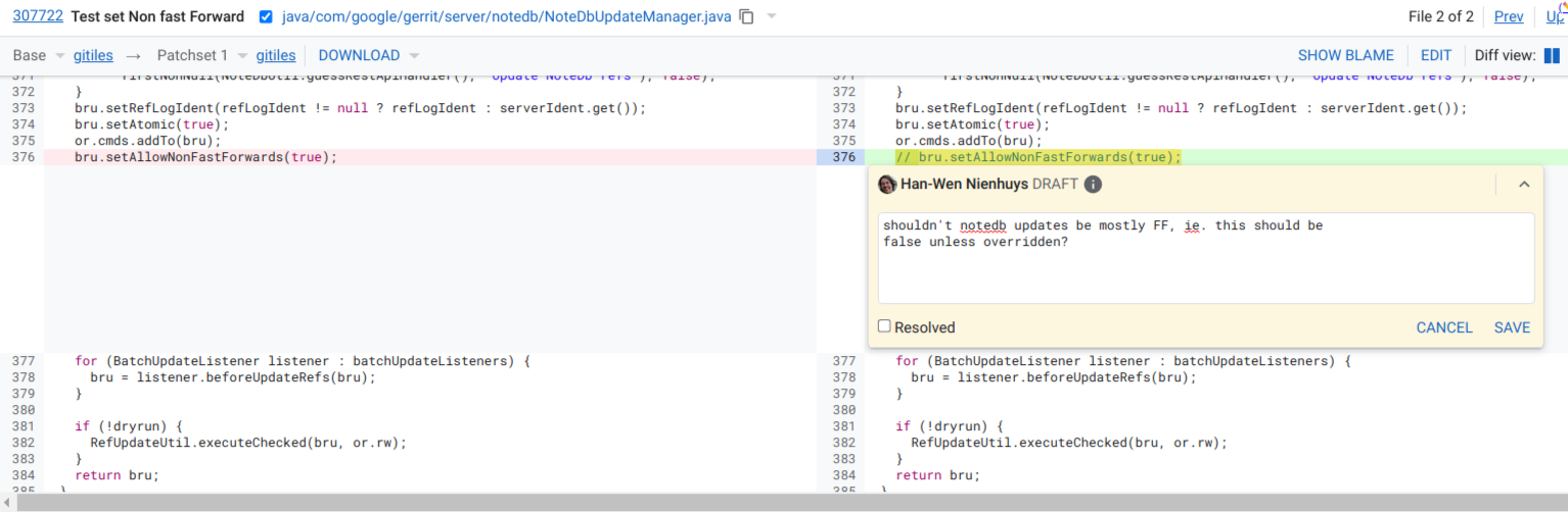 user review ui side by side diff screen inline comments